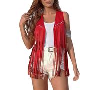Chaleco de ante sintético con flecos para mujer, chaleco con borlas, chaleco sin mangas, chaqueta occidental de los años 70, disfraz de vaquera hippie para mujer, abrigo bohemio para festivales y uso