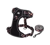 Chaleco de arnés para perro, sin tirones, patrón floral que evita que se rompa, ajustable, reflectante, para cachorros, chaleco para perros pequeños, medianos y grandes, L (negro)