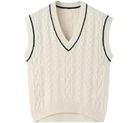 Chaleco De Cachemira De 100% De Sección Delgada Para Principios De Otoño, Chaleco De Cachemira Para Mujer, Jersey Tejido Con Cuello En V, Ropa Exterior Holgada De Color Sólido,Blanco,SG