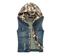 Chaleco de camuflaje para hombre, sin mangas, con capucha, chaleco vaquero, sin mangas, con bolsillos, chaleco acolchado ligero, azul, XXXL