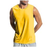 Chaleco de color sólido para hombre Camiseta sin mangas Top Clásico Algodón Transpirable Deporte Básico, amarillo, 3XL