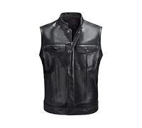 Chaleco de cuero clásico para hombre Gefomuofe de cuero de ternera para motociclistas y motoristas, moda y ocio, negro, chaleco para motocicleta, chaleco, chaqueta, cuero para motociclistas, rocker