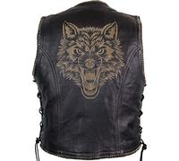 Chaleco de cuero con impresión láser (lobo), Negro , L