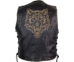 Chaleco de cuero con impresión láser (lobo), Negro , L