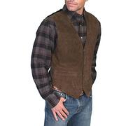 Chaleco de cuero para hombre, de ante de gamuza, chaleco de camionero, chaleco casual de piel, estilo vaquero, chaqueta sin mangas, corte ajustado, chaleco de boda, retro, con pecho único, marrón, XL