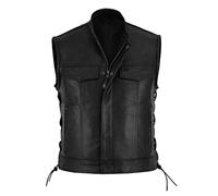 Chaleco de cuero para hombre Negro: chaleco de moto para hombre: chaleco motero de cuero para excursiones de motorista chaleco de cuero chaleco de hombre con cremallera y bolsillos chaleco de moto