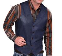 Chaleco de cuero vintage para hombre, estilo liso, con ajuste slim, cuello en V: chaqueta de cuero PU suave para moto, estilo biker rocker, club de motociclistas, estilo tanque clásico, color marrón