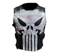 Chaleco de diseño de calavera The Punisher para hombre de cuero negro | Frank War Zone Tactical Style, Diseño 1 - Negro - Piel sintética, XL