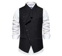 Chaleco de doble botonadura para hombre, ajustado, formal, elegante, asimétrico, con cierre de botón, costuras limpias, tela suave, aspecto elegante de caballero