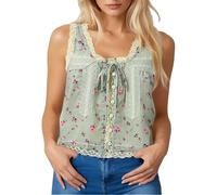 Chaleco de Encaje con Cordones Frontales Estilo Bohemio para Mujer, Top Playero con Botones, Top Corto de Gasa de Malla sin Mangas, Ropa de Playa (Light Green, M)