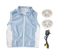 Chaleco de Enfriamiento Chaqueta para Velocidad Chaleco de Verano Ventilador Traje de Aire Acondicionado Sin Mangas Azul Botiquines de Primeros Auxilios (L)