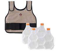 Chaleco de enfriamiento con 2 bolsas de hielo, alivio de enfriamiento instantáneo, diseño flexible, Ergodyne Chill Its 6230, caqui, L/XL