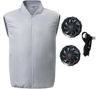 Chaleco de Enfriamiento con 2 Ventiladores, Verano Ropa de Aire Acondicionado, Chaleco de Refrigeración, Transpirable Protección Solar(Gray,L)