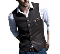 Chaleco de estilo británico de ajuste delgado para hombre, chaleco de cuadros suave de un solo pecho para boda padrinos de negocios, gris oscuro, L