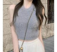 Chaleco de felpa para mujer, cuello redondo, sin mangas, camiseta interior de forro polar acogedora para clima frío, capa base, traje de fiesta, talla única (gris, tamaño medio)