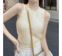 Chaleco de felpa para mujer, cuello redondo, sin mangas, camiseta interior de forro polar acogedora para clima frío, capa base, traje de fiesta, talla única (albaricoque, tamaño medio)