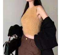 Chaleco de felpa para mujer, cuello redondo, sin mangas, camiseta interior de forro polar acogedora para clima frío, capa base, traje de fiesta, talla única (amarillo, tamaño medio)