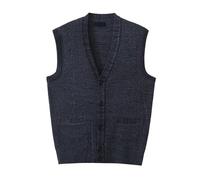 Chaleco de forro polar de punto sin mangas para hombre, Negro , 3XL