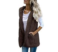 Chaleco de forro polar para mujer, chalecos pequeños para mujer, chaleco cálido de color sólido, abrigos casuales sin mangas, chaleco ligero con bolsillos, chalecos abiertos al frente, café, L