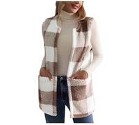 Chaleco de forro polar para mujer, ligero, calentador de cuerpo para invierno, chaleco de forro polar sherpa esponjoso a cuadros, chaquetas sin mangas, chaleco cálido con frente abierto, abrigo
