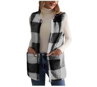 Chaleco de forro polar para mujer, ligero, calentador de cuerpo para invierno, chaleco de forro polar sherpa esponjoso a cuadros, chaquetas sin mangas, chaleco cálido con frente abierto, abrigo