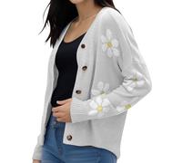 Chaleco De Ganchillo Mujer De Gran Tamaño,Cárdigan Mujer Chic Y Elegant Corto, Suéter Manga Larga De Punto Abrigo Personalizado Impreso Floral Abrigos De Un Solo Botón Cardigan De La Temporada Chaleco