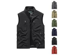 Chaleco de gran tamaño sin mangas para hombre, casual, cómodo, ligero, para el trabajo, senderismo, viajes, con bolsillo, Negro, M