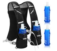 Chaleco de Hidratación para Mujeres y Hombres + 2 Soft Flask 500ml, Mochila de Hidratación Ligero con 7 Bolsillos, Mochila Ajustable para Correr Trail Running Ciclismo Marathoner