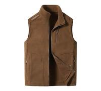 Chaleco de invierno para hombre, chaleco de invierno, chaleco de trabajo, sin mangas, con cuello alto, bolsillos laterales, chaleco de forro polar, chaleco térmico con múltiples bolsillos, café, 5XL