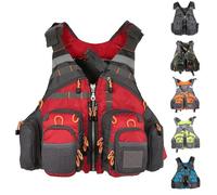 Chaleco de Kayak Unisex Ajustable Alta Flotabilidad Ligero Ripstop Poliéster EPE Bolsillos para Pesca Mar Barco Deportes Acuáticos(Red)