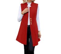 Chaleco de lana para mujer, largo y elegante, gabardina sin mangas, abrigo de traje de un solo pecho, chaqueta larga estrecha, con bolsillos, chaleco largo de color sólido, abrigo de entretiempo para