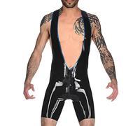 Chaleco de látex de caucho para hombre Mono de hombre de Catsuit de diseño superior con cremallera en la entrepierna,rosa y negro,XXL