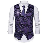 Chaleco de Lentejuelas con Purpurina for Hombre, Chaleco de Fiesta sin Mangas for Discoteca, Boda, Eventos de Club, Nochevieja, Fiestas de Disfraces(E,L)
