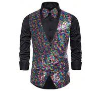 Chaleco de lentejuelas para hombre, cuello en V, chaleco de traje, chaleco de moda, sin mangas, informal, ropa de fiesta, estaciones, ropa de exterior cómoda, ropa de exterior brillante, chalecos de