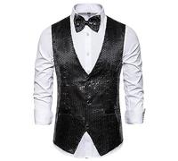 Chaleco de lentejuelas para hombre, sin mangas, con purpurina, chalecos para discoteca, carnaval, disfraz rave, chaleco de lentejuelas brillante, cuello en V, chaleco de traje para bodas y fiestas
