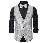 Chaleco de lentejuelas para hombre, sin mangas, con purpurina, chalecos para discoteca, carnaval, disfraz rave, chaleco de lentejuelas brillante, cuello en V, chaleco de traje para bodas y fiestas