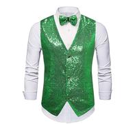 Chaleco de lentejuelas para hombre y mujer, chaleco de traje con lentejuelas, cuello en V, blazer, traje, chaqueta, para carnaval, fiesta, disco, fiesta temática, chaleco para club, chaleco de traje