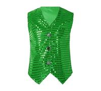 Chaleco de Lentejuelas para Niños con Unisex sin Manga Esmoquin Traje de Danza Jazz Hip Hop Chaqueta con Botones Disfraz Ropa De Escena Infántil (Green, 10-12 Years)