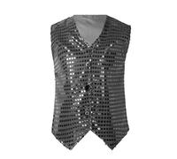 Chaleco de Lentejuelas para Niños con Unisex sin Manga Esmoquin Traje de Danza Jazz Hip Hop Chaqueta con Botones Disfraz Ropa De Escena Infántil (4-Black, 8-9 Years)