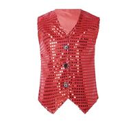 Chaleco de Lentejuelas para Niños con Unisex sin Manga Esmoquin Traje de Danza Jazz Hip Hop Chaqueta con Botones Disfraz Ropa De Escena Infántil (1-Red, 8-9 Years)