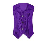 Chaleco de Lentejuelas para Niños con Unisex sin Manga Esmoquin Traje de Danza Jazz Hip Hop Chaqueta con Botones Disfraz Ropa De Escena Infántil (Purple, 13-14 Years)
