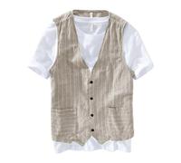 Chaleco de lino para hombre, chaleco de rayas de un solo botonadura, chaleco delgado casual sin mangas de verano | Chaqueta de trabajo suave y acogedora para negocios, vintage, ajuste holgado,