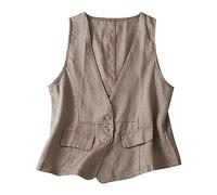 Chaleco de lino para mujer, chaleco de lino para mujer con chalecos para uso exterior, cárdigans ligeros, cárdigans de verano, chaquetas casuales para mujer, chaqueta de verano de gran tamaño