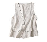 Chaleco de lino para mujer, chaleco de lino para mujer con chalecos para uso exterior, cárdigans ligeros, cárdigans de verano, chaquetas casuales para mujer, chaqueta de verano de gran tamaño