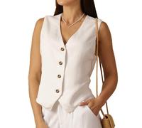 Chaleco de lino para mujer con cuello en V, botones, para negocios, trabajo, vacaciones, sin mangas, blazer, chaleco, chaqueta, XL
