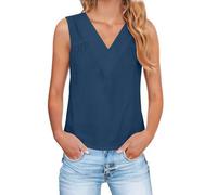 Chaleco de lino y algodón para mujer, cuello en V, ligero, sin mangas, plisado, elegante, casual, cómodo, para oficina, trabajo, sueltos, para salir, 02 Azul Marino, L