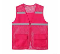 Chaleco de malla de red con tira reflectante para el trabajo, estilo casual unisex adecuado para todas las estaciones y actividades (L rosa rojo)