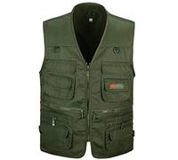 Chaleco de Malla Múltiples Bolsillos Color Puro para Fotografía Caza Acampada Pesca Al Aire Libre Esercito Verde XXL