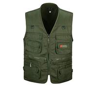 Chaleco De Malla Secado Rápido con Múltiples Bolsillos Posterior Removible Vest Verde del ejército XL
