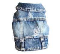 Chaleco de mezclilla desgastado para mascotas con detalles rasgados, estilo moderno para perros pequeños a medianos, gatos, correas ajustables en la cintura, tela de mezcla duradera para el uso diario